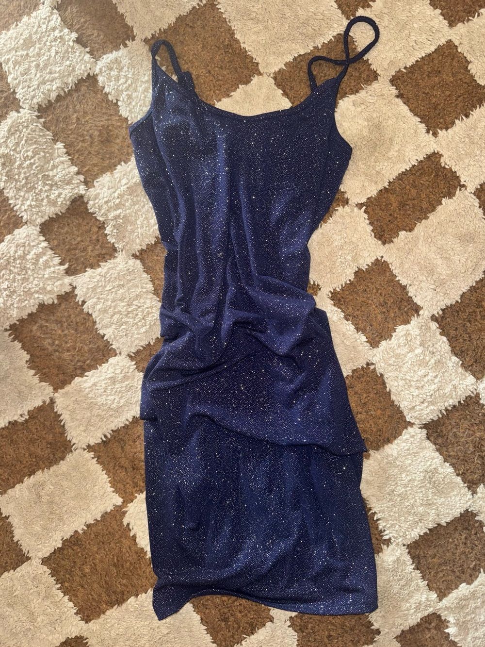 Nordstrom Navy Blue Glitter Slip Midi Dress Womens XS 90s Evening Party